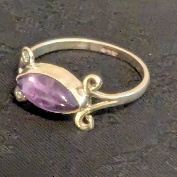 Rare Artisan Solid 925 Sterling Silver Ring Genuine Amethyst Ring Size 8 - Picture 3 of 7